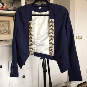 Beautiful navy cropped blazer with beaded lapel M